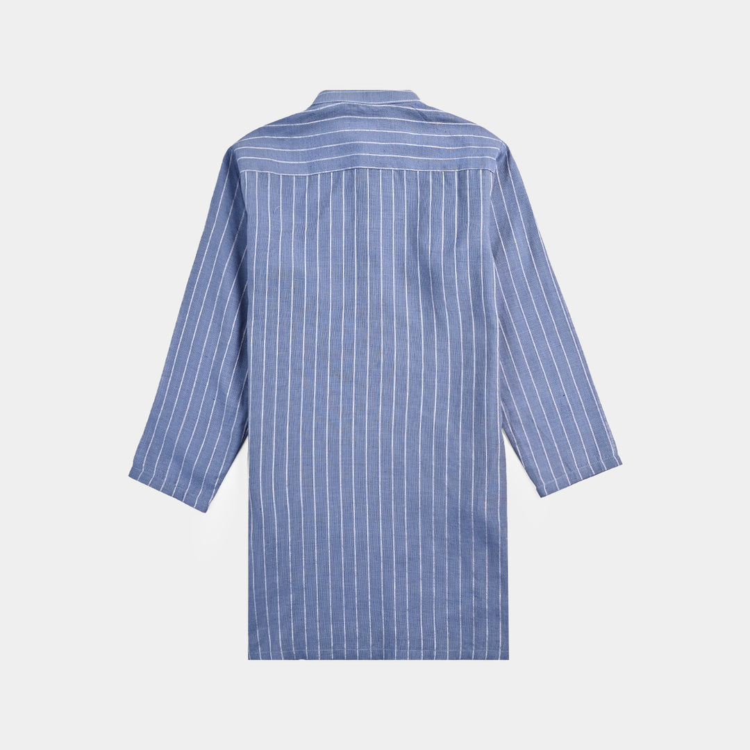 Boys Cotton Basic Kurta-Blue Stripe