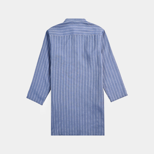 Boys Cotton Basic Kurta-Blue Stripe