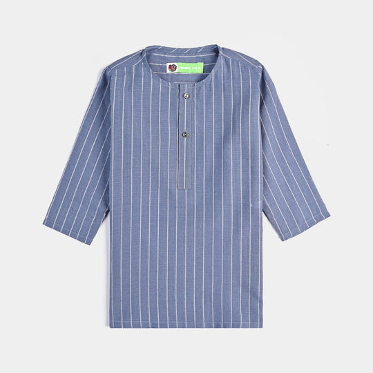 Infant Boys Cotton Basic Kurta-Blue Stripe