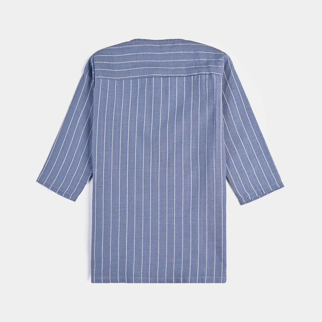 Infant Boys Cotton Basic Kurta-Blue Stripe