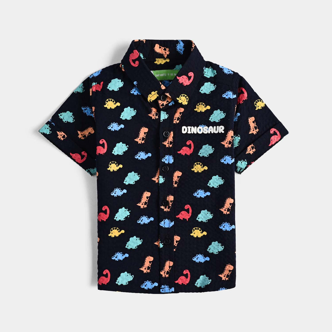 Infant Boys Cotton Shirt (Colored Dino)-Navy Blue