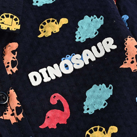 Infant Boys Cotton Shirt (Colored Dino)-Navy Blue