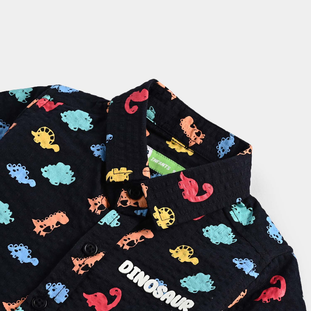 Infant Boys Cotton Shirt (Colored Dino)-Navy Blue