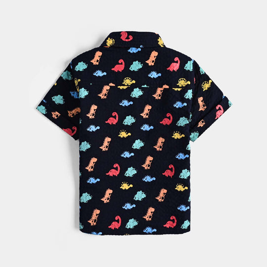 Infant Boys Cotton Shirt (Colored Dino)-Navy Blue