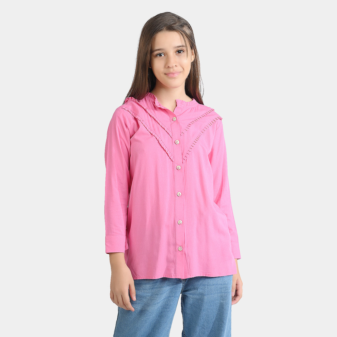 Girls Poly Cotton Casual Top Glitter Pink