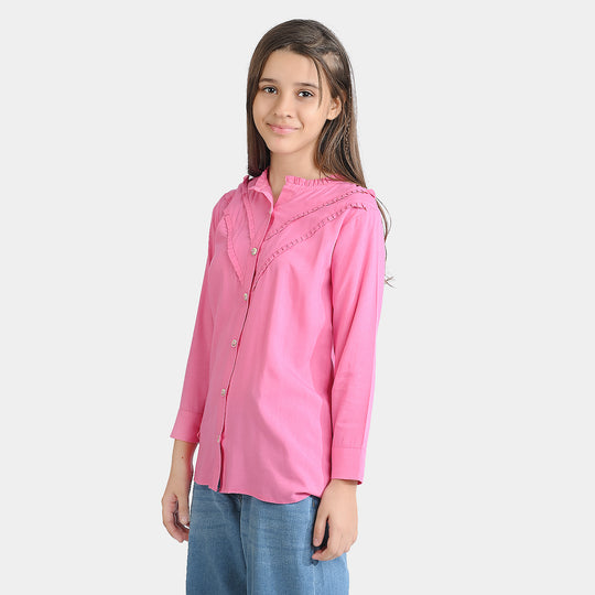 Girls Poly Cotton Casual Top Glitter Pink