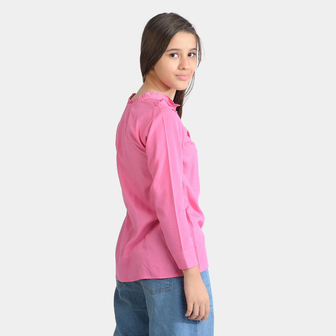 Girls Poly Cotton Casual Top Glitter Pink