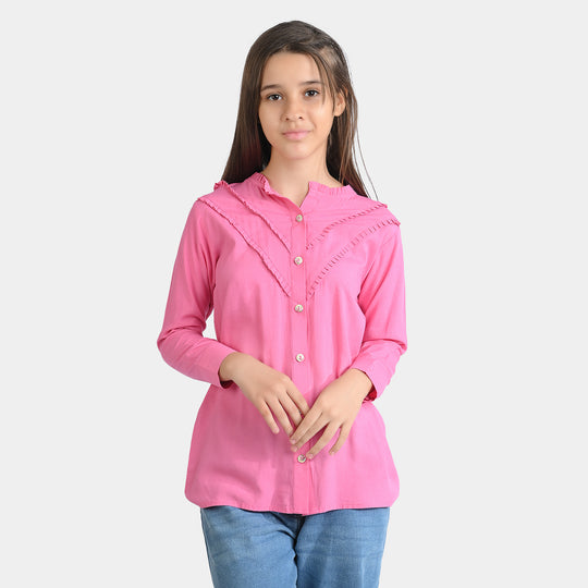 Girls Poly Cotton Casual Top Glitter Pink