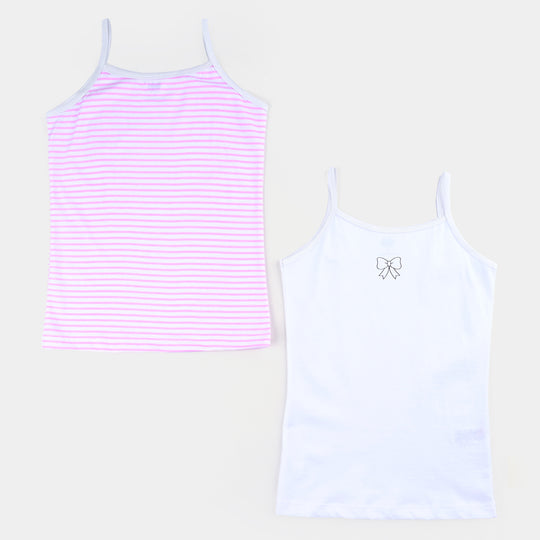 Girls Cotton Jersey Cami Lines-Pack of 2-White/Pink