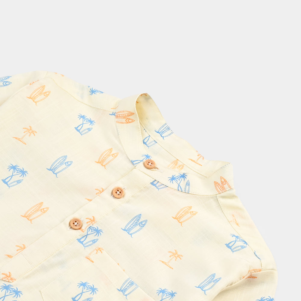 Boys Cotton Slub Casual Shirt (Surfing)-OFF-White