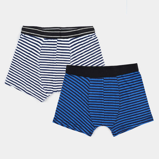 Boys Cotton Jersey Boxer Stripe-Pack 0f 2-Black/Blue
