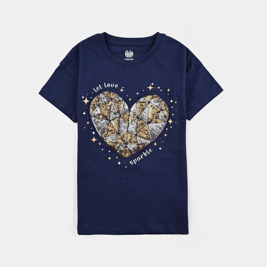Girls Jersey/Terry 2 Piece Suit Love Sparkle-Navy Blue