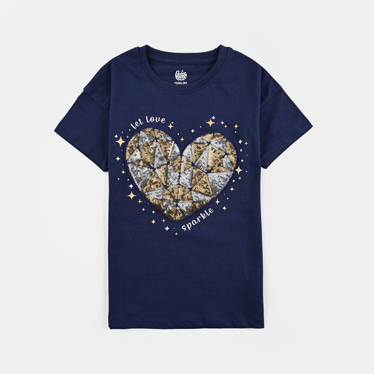 Girls Jersey/Terry 2 Piece Suit Love Sparkle-Navy Blue