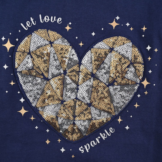 Girls Jersey/Terry 2 Piece Suit Love Sparkle-Navy Blue