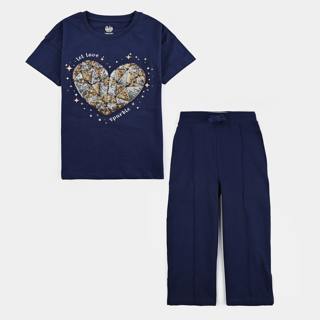 Girls Jersey/Terry 2 Piece Suit Love Sparkle-Navy Blue
