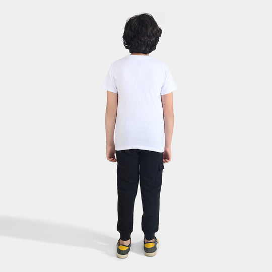 Boys Jersey/Terry 2 Piece Suit - White/Black