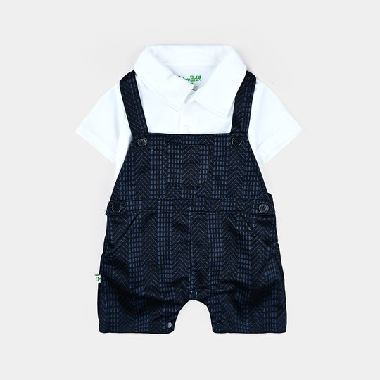 Infant Boys Cotton Interlock Suit-Navy/White