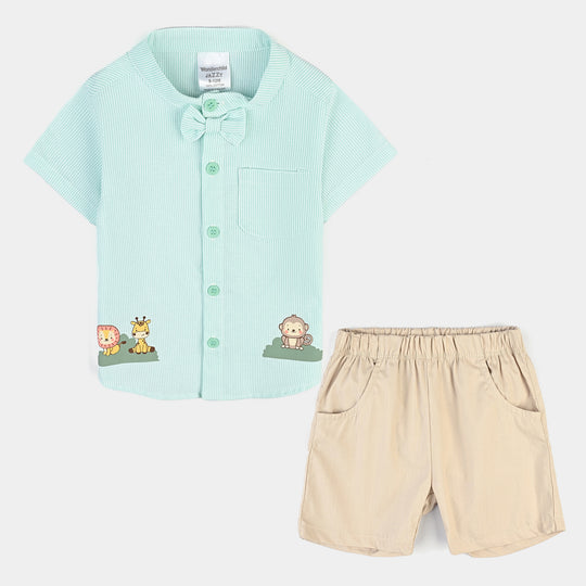 Infant Boys Cotton Interlock Suit-Green/Beige