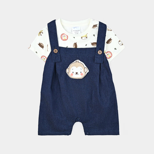 Infant Boys Cotton Interlock Suit-Navy/White