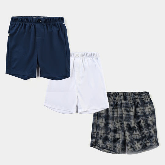 Infant Boys Cotton Interlock Short 3Pc-Navy/White