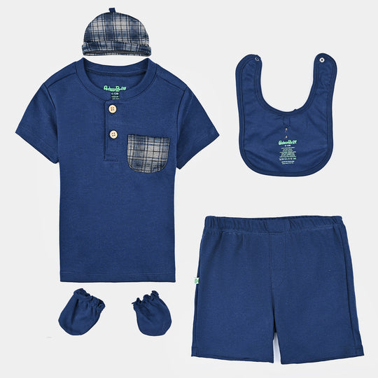 Infant Boys Cotton Interlock 5Pc Set-Navy/Grey Check