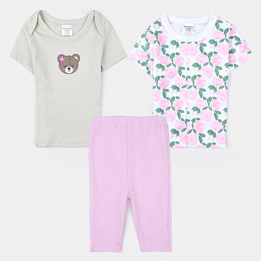 Infant Girls Cotton interlock Set -Whit/Pink