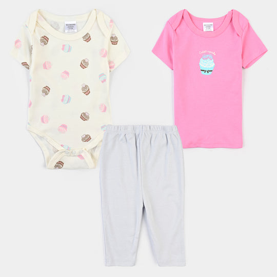 Infant Girls Cotton Interlock Set-Pink/White