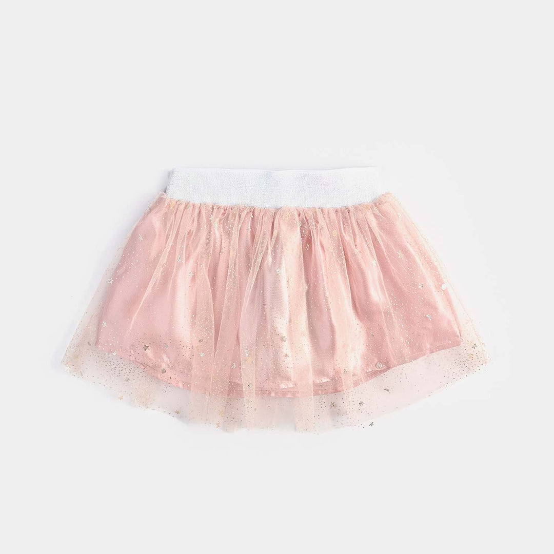 Infant Girls Poly Net Short Skirt Pink Glitter-Pink