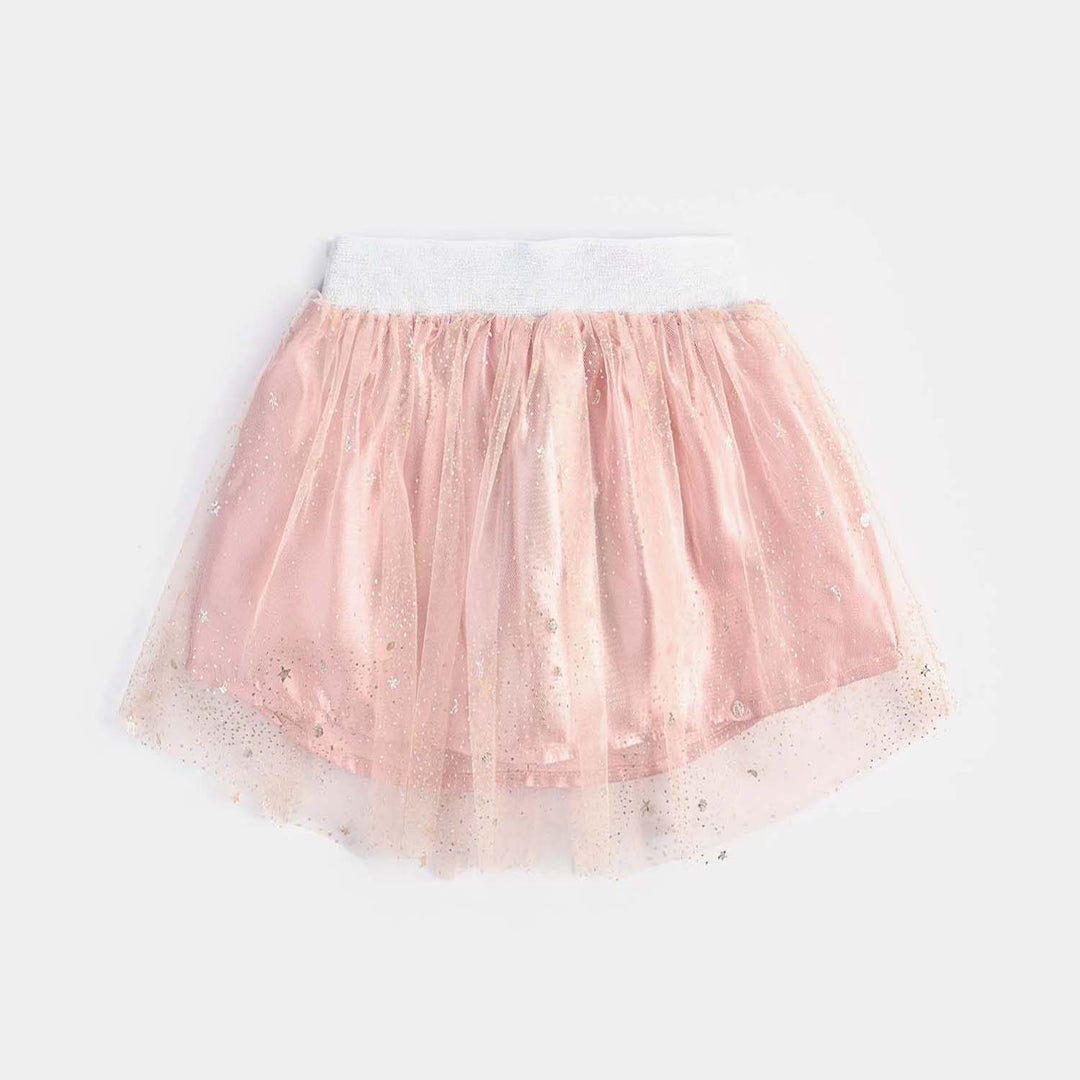 Girls Poly Net Short Skirt Pink Glitter-Pink