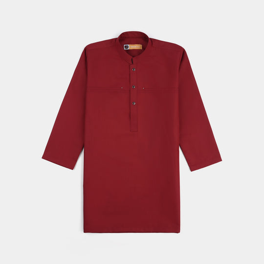 Boys Poly Viscose Kurta & Pajama Suit (Tribal Motif)-RED