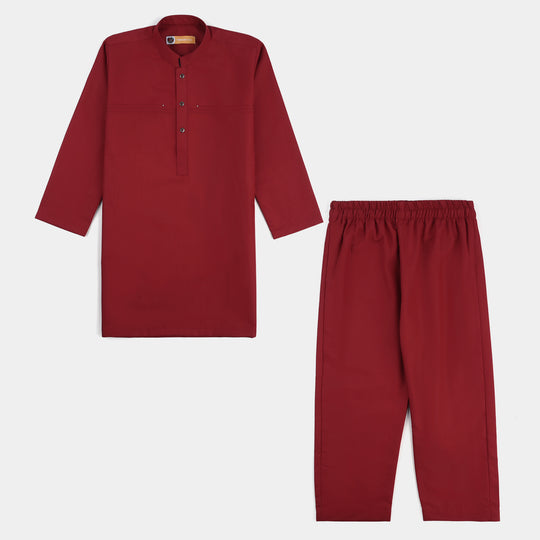 Boys Poly Viscose Kurta & Pajama Suit (Tribal Motif)-RED