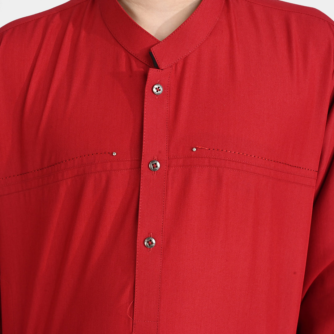 Boys Poly Viscose Kurta & Pajama Suit (Tribal Motif)-RED