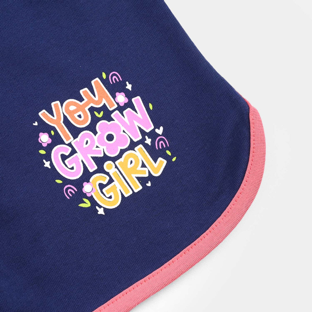 Girls Cotton Terry Short Grow Girl-Navy Blue