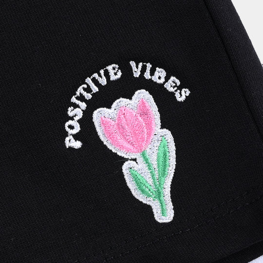 Girls Cotton Terry Short Positive Vibes-Jet Black