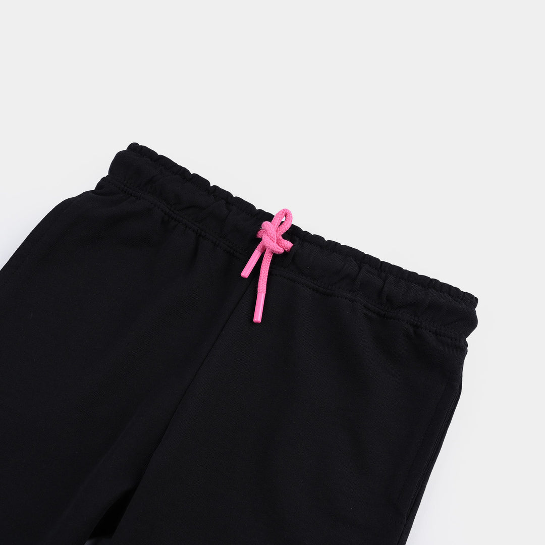 Girls Cotton Terry Short Positive Vibes-Jet Black