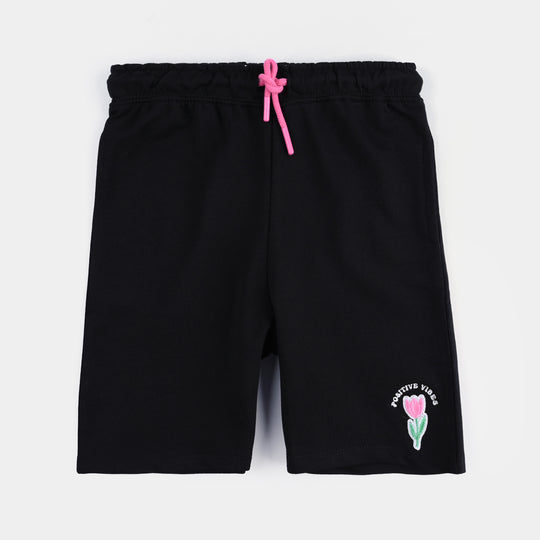 Girls Cotton Terry Short Positive Vibes-Jet Black