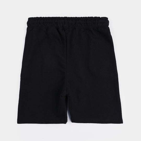 Girls Cotton Terry Short Positive Vibes-Jet Black