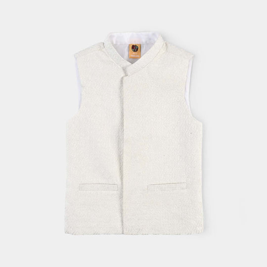 Boys Poly Viscose Waistcoat (Monotone)-Off White