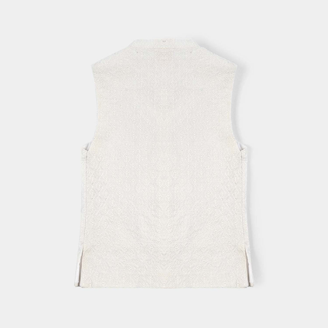 Boys Poly Viscose Waistcoat (Monotone)-Off White