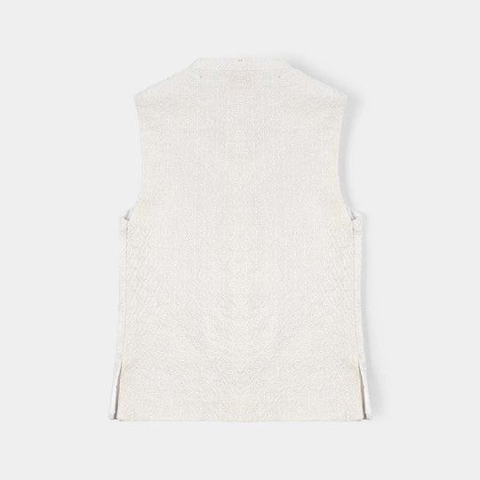 Boys Poly Viscose Waistcoat (Monotone)-Off White