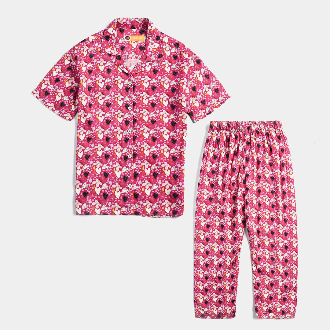 Girls Viscose Nightwear Pink Floral-Multi