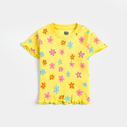 Infant Girls Rib T-Shirt Flowers-Lemon Drop