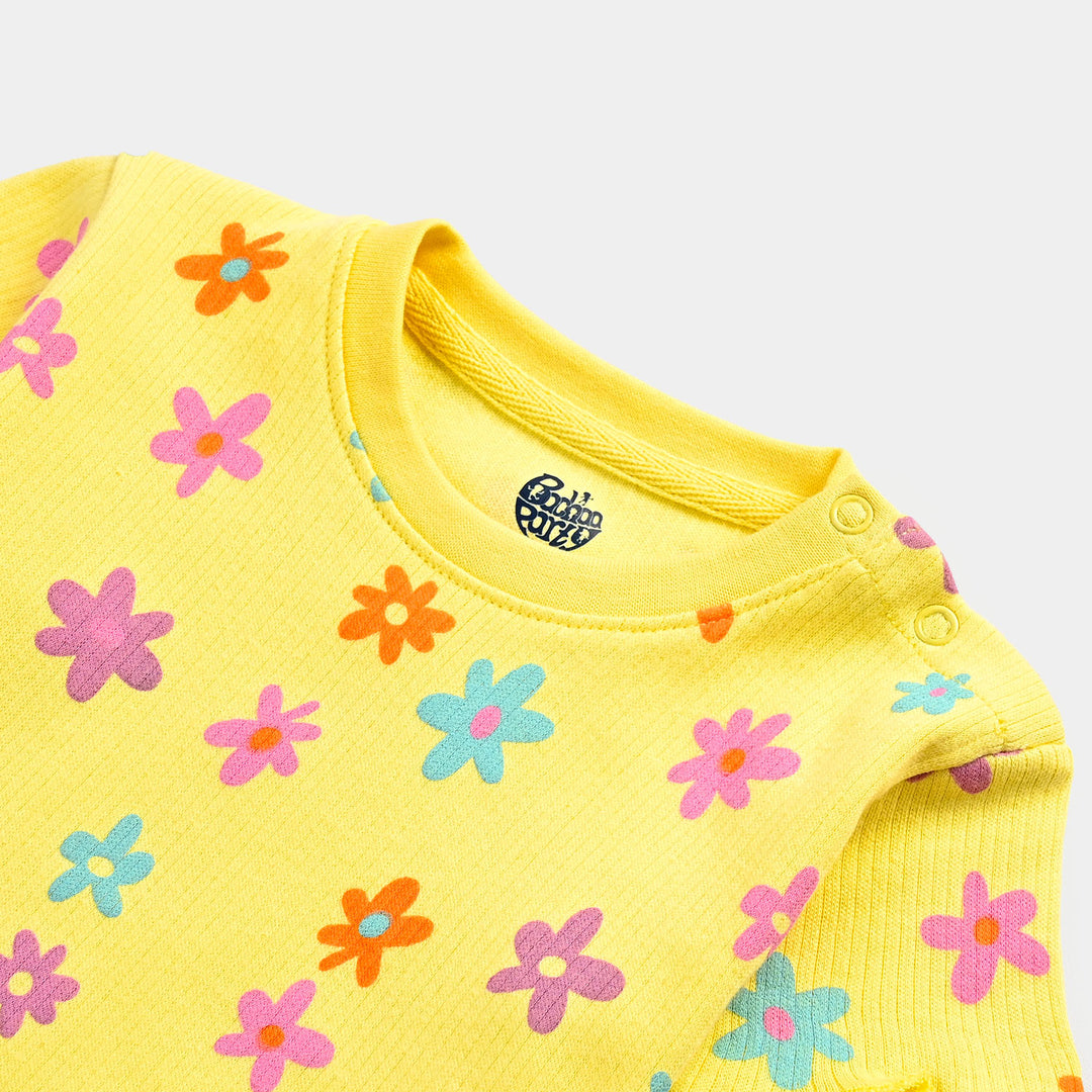 Infant Girls Rib T-Shirt Flowers-Lemon Drop