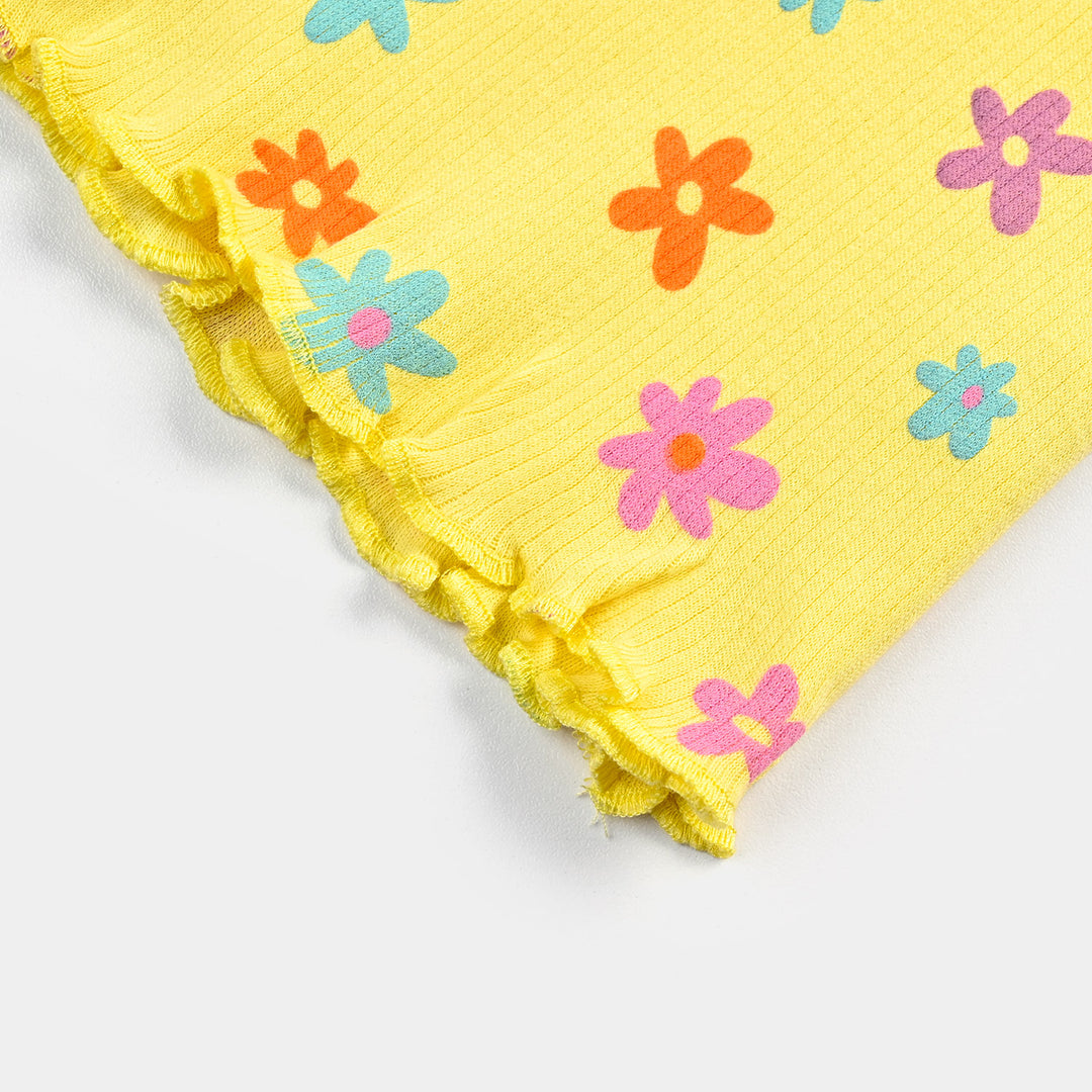 Infant Girls Rib T-Shirt Flowers-Lemon Drop