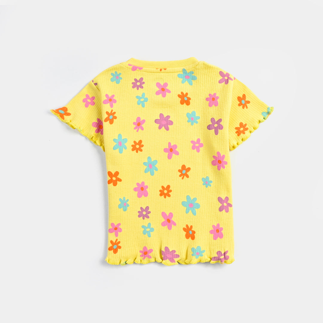 Infant Girls Rib T-Shirt Flowers-Lemon Drop