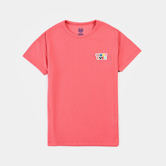 Girls Jacquard T-Shirt H/S What Ever-Pink