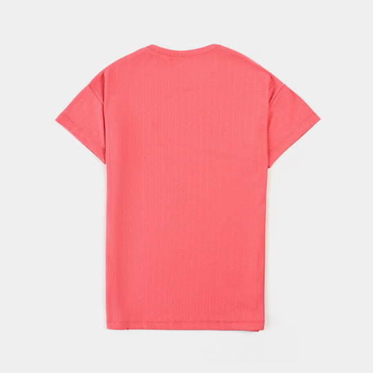 Girls Jacquard T-Shirt H/S What Ever-Pink