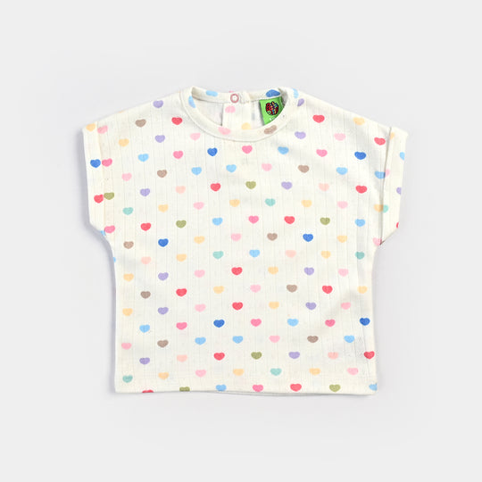 Infant Girls Jacquard T-Shirt Hearts-White