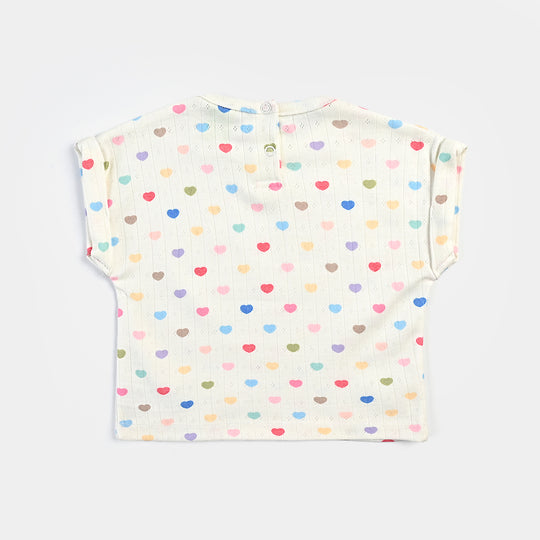 Infant Girls Jacquard T-Shirt Hearts-White