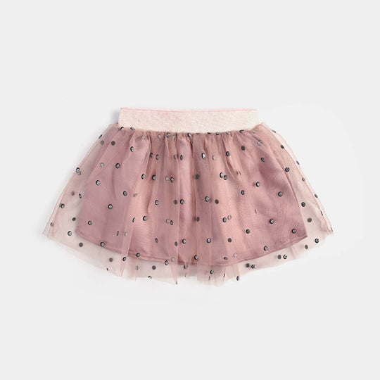 Infant Girls Poly Net Short Skirt Glitter Shimmer-Peach